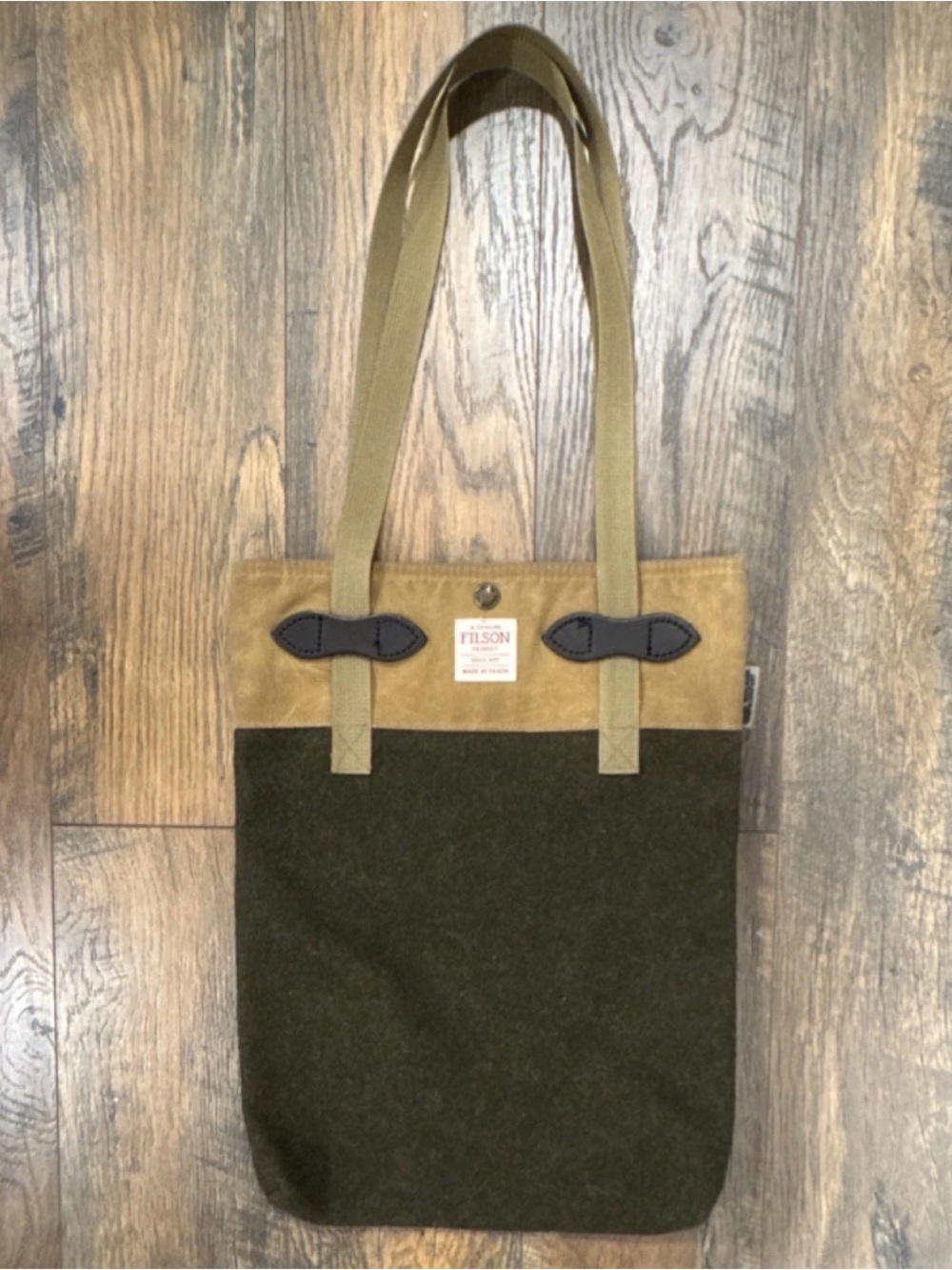 Filson Olive and Tan Wool-Blend Messenger Tote - Picture 5 of 5